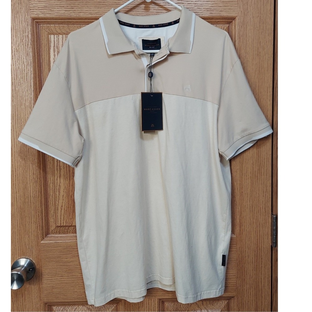 NEW Marc Asher New York Mens XL Polo Shirt Sand Colorblock Short Sleeve